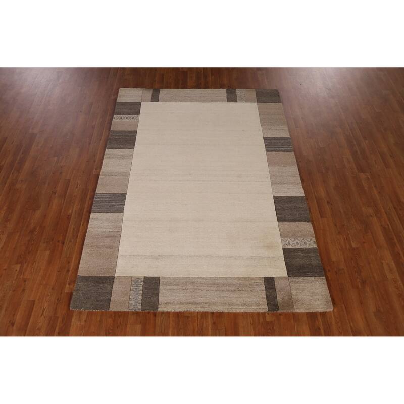 Gabbeh Indian Area Rug Hand-Tufted Beige Wool Carpet - 5'3" x 7'7"