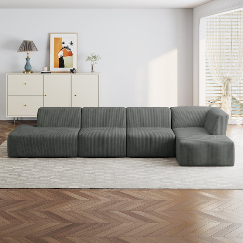 Oversize 5-Piece Modular Sectional Sofa Set with Ottomans - Grey-Right Facing - Right Facing
