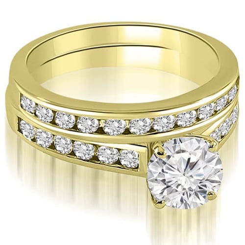 1.52 cttw. 14K Yellow Gold Cathedral Channel Set Round Cut Diamond Bridal Set