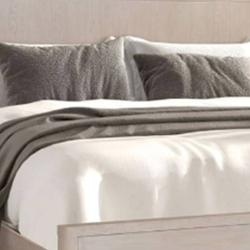 Reham Queen Size Bed, Rounded Edges, White Wash Brown Rubberwood Frame