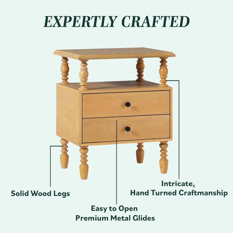 Walker Edison Spindle King Bed with 2-Drawer Nightstands Bedroom Set