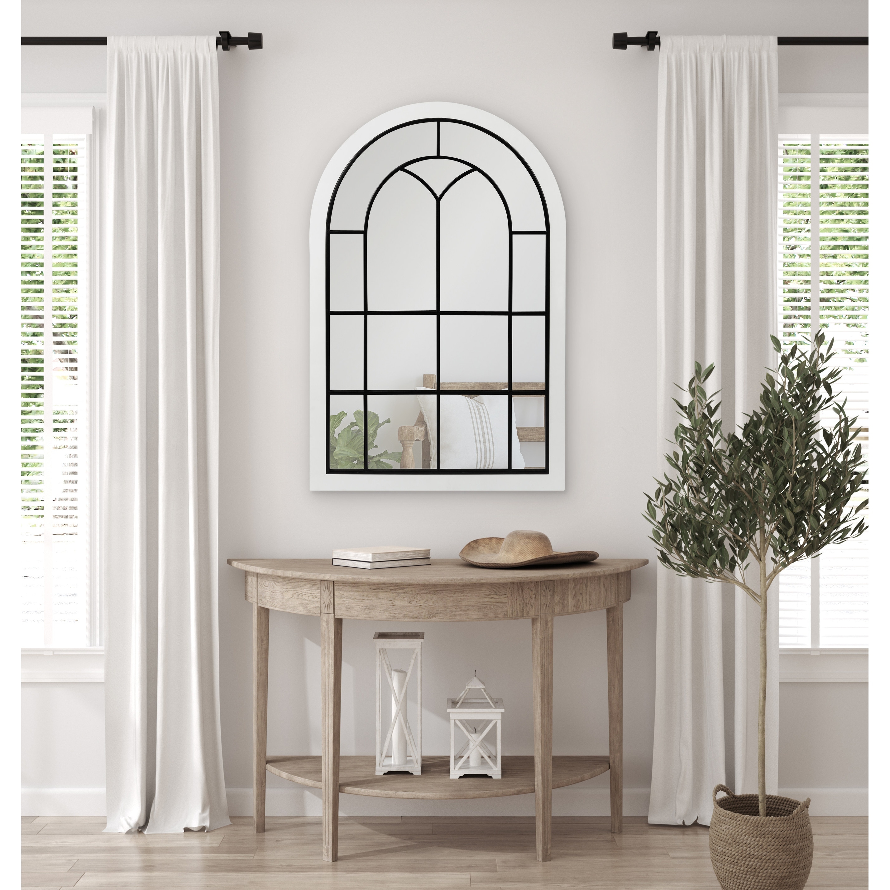 Kate and Laurel Joffrey Arch Windowpane Framed Wall Mirror