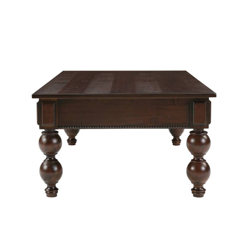 Vintage Cocktail Table Rectangular Wooden Coffee Table with Storage Drawer, Gourd-Shaped Legs and Zinc Alloy Handle