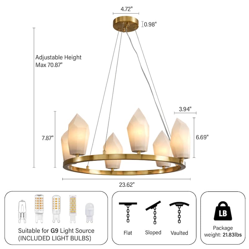 KAYLA Alabaster Chandelier/Sconce Kitchen Island Brass Hanging Lamp Mid Century Nordic Modern Chandelier