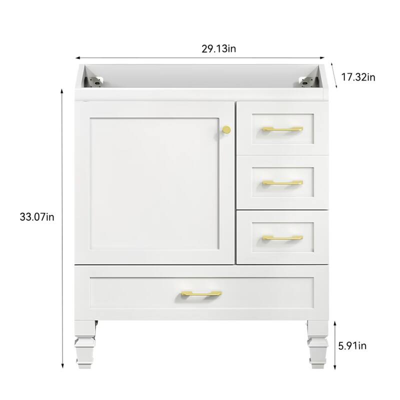 30" Bathroom Vanity Abundant Storage Cabinet -1 Soft Close Doors and 3 Drawer