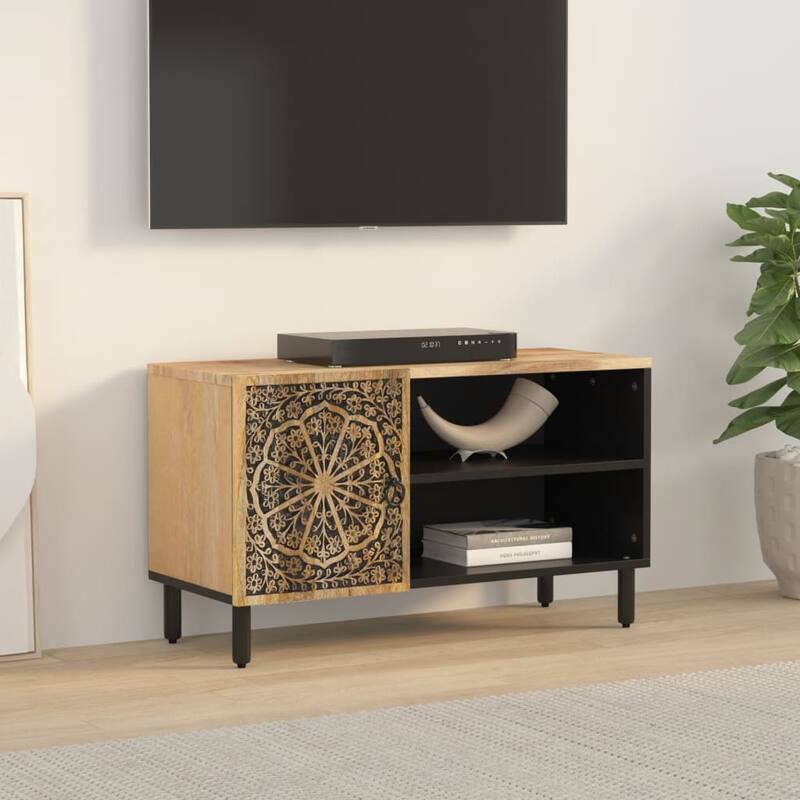 vidaXL TV Cabinet Brown Solid mango wood, iron TV Stand Rectangular - 12.2 x 31.5 x 18.1 in.