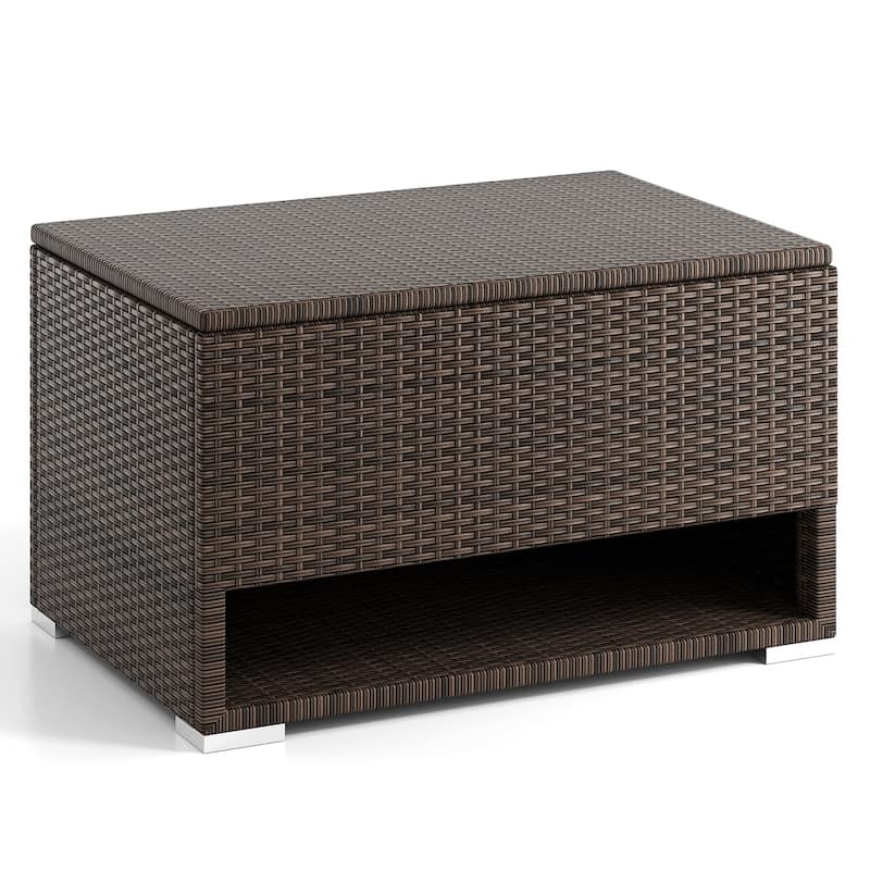 48 Gallon Brown PE Rattan Outdoor Storage Box with Lid and Waterproof Liner for Patio Cushions or Garden Tools - 38" × 24" × 23"