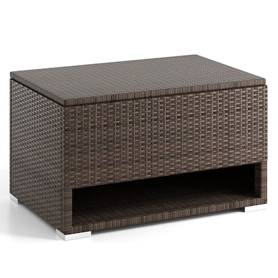 48 Gallon Brown PE Rattan Outdoor Storage Box with Lid and Waterproof Liner for Patio Cushions or Garden Tools - 38" × 24" × 23"