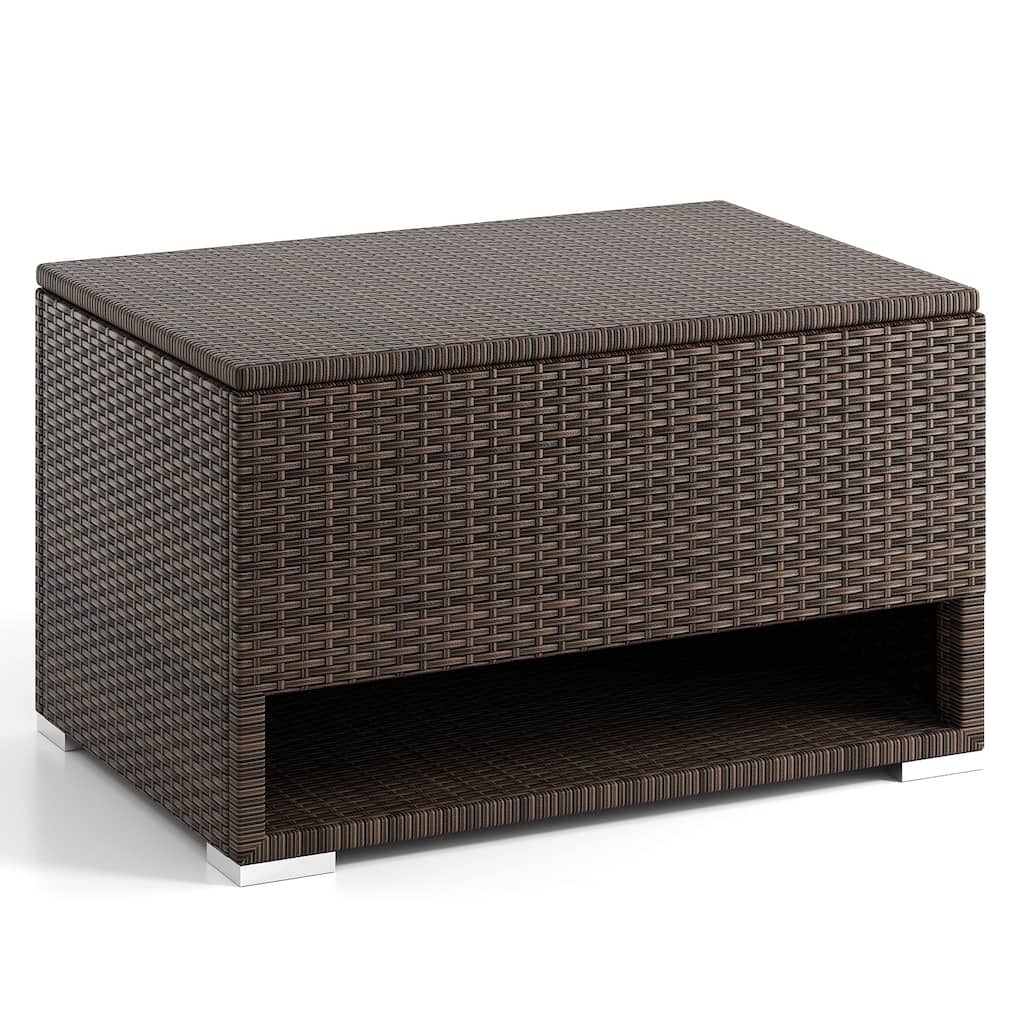 48 Gallon Brown PE Rattan Outdoor Storage Box with Lid and Waterproof Liner for Patio Cushions or Garden Tools - 38" × 24" × 23"
