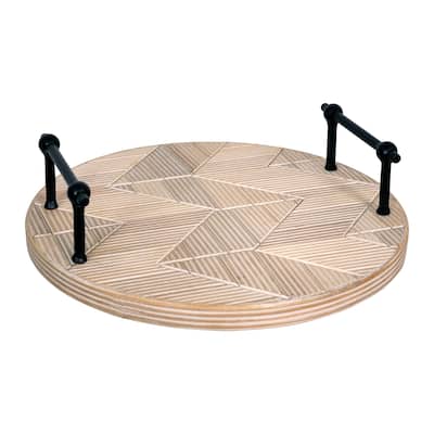 Stratton Home Decor Farmhouse Carved Natural Wood Decorative Round Tabletop Tray