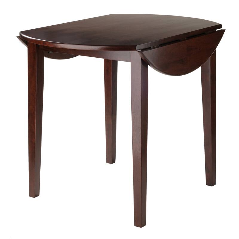 35.75" Walnut Wood Round Drop Leaf Table
