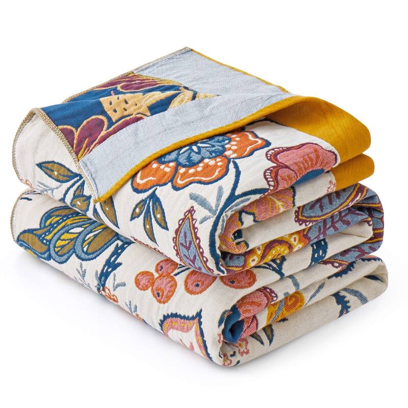 100% Cotton Boho Floral Thermal Breathable Jacquard Throw Blankets