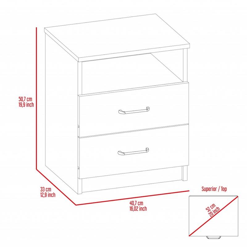 Brown Oak 2-Drawer Rectangular Nightstand with Metal Handles for Bedroom