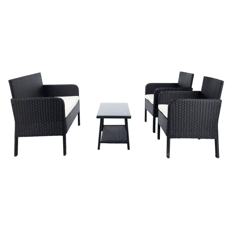 SAFAVIEH Outdoor Aboka Wicker/ Steel 4-piece Patio Conversation Set
