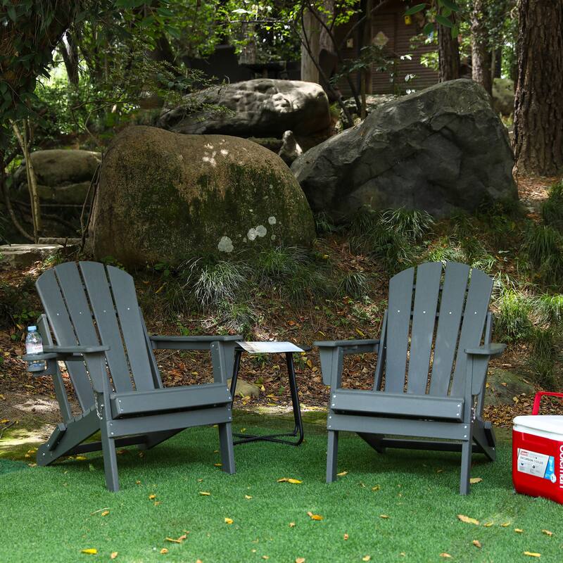 HDPE Folding Adirondack Chair with Dual Cup Holder - Composite Adirondack Chair with Wood Texture