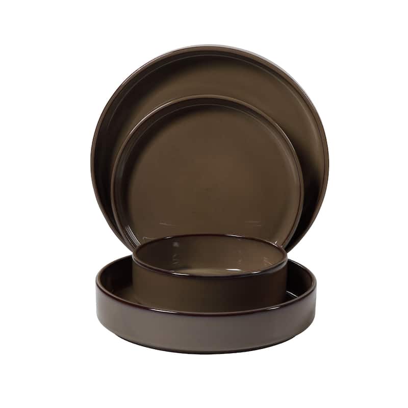 Bloomhouse Santorini Mist 16 Piece Double Bowl Terracotta Reactive Glaze Plates and Bowls Dinnerware Set