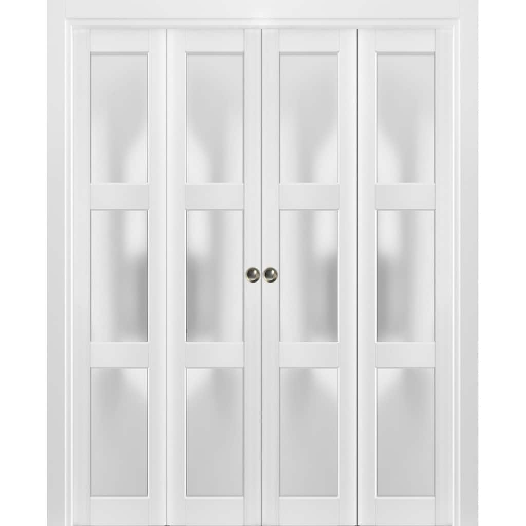 SartoDoors Lucia 2552 | Closet Door Bi-fold Door | Solid Wood w/ Glass | Hardware Set | 72x80, White Silk