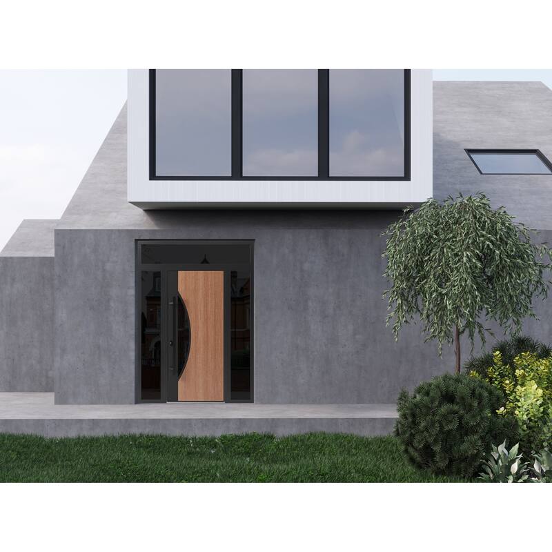 Front Exterior Prehung Steel Door Ronex 1077 Teak Entry Metal Painted W36xH80 Left hand Inswing
