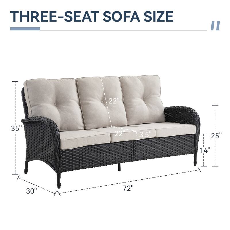 Gymojoy 3-Seat Outdoor Wicker Sofa with Professional Outdoor Cushions