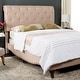 preview thumbnail 2 of 7, SAFAVIEH Hathaway Light Beige Linen Upholstered Tufted Rolled Back Bed (Full)