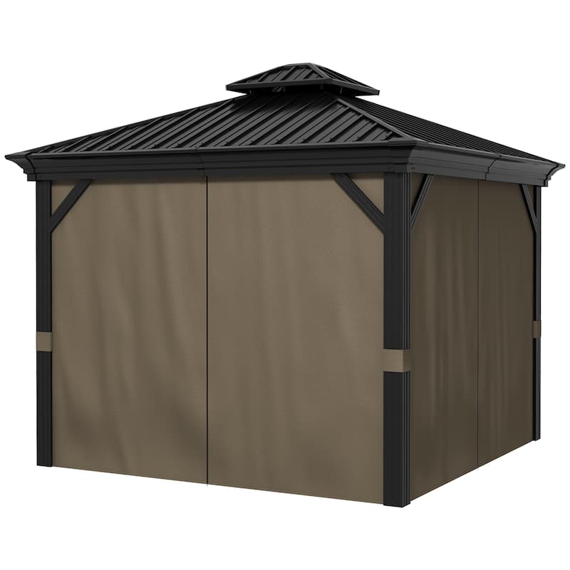 Outsunny 10' x 10' Hardtop Gazebo with Curtains and Netting, Permanent Pavilion Metal Double Roof Gazebo Canopy with Aluminum