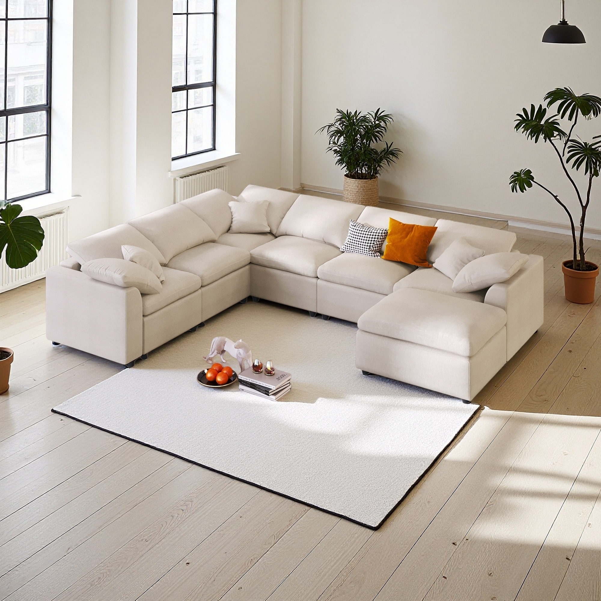 120.8" Extra Large 7-Seater Modular Sectional Sofa with L-Shape Design and Movable Ottoman for Living Room, Office