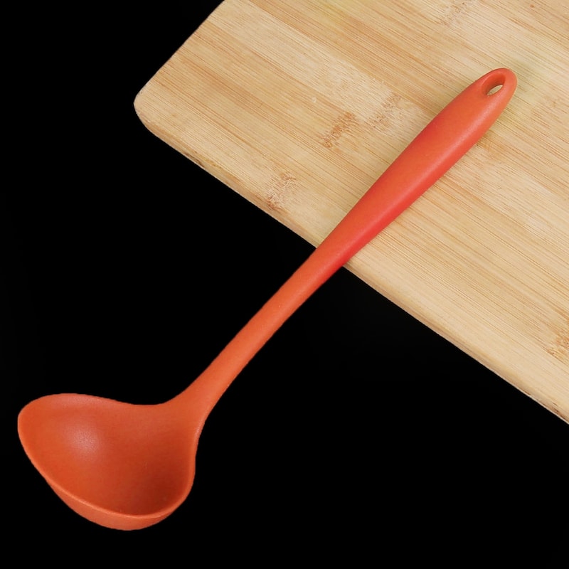 Silicone Soup Ladle Spoon 11.6 "Leng Heat Resistant One Piece - 11.6" x 3.5"(L*W) - Orange