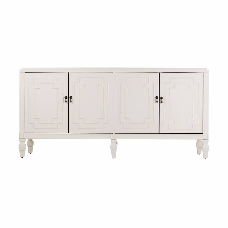 HomeRoots Antiqued White Geometric Lines Low Accent Cabinet Buffet - 63.5' X '30.25' X '16