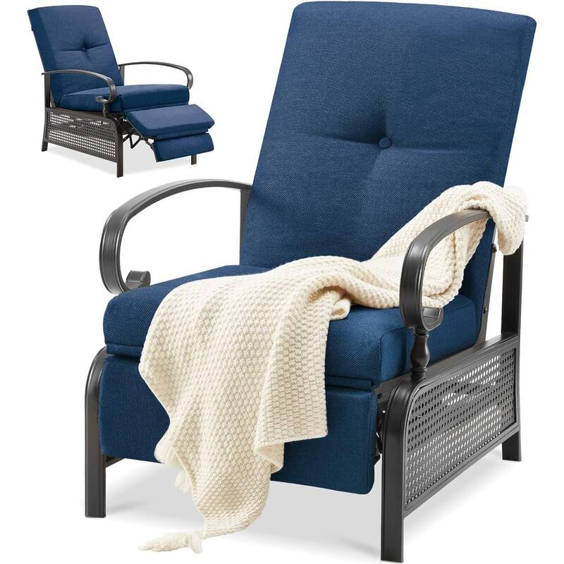 AECOJOY Outdoor Adjustable Cushioned Metal Patio Recliner Lounge Chair