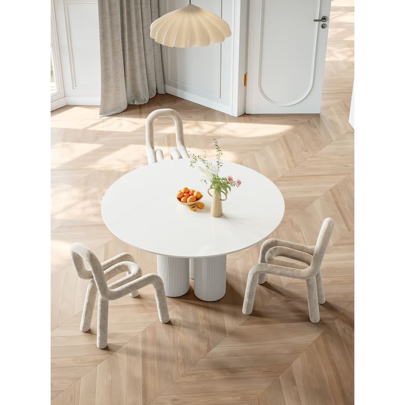 Modern Round Slate Dining Table with Pedestals for Dining Room