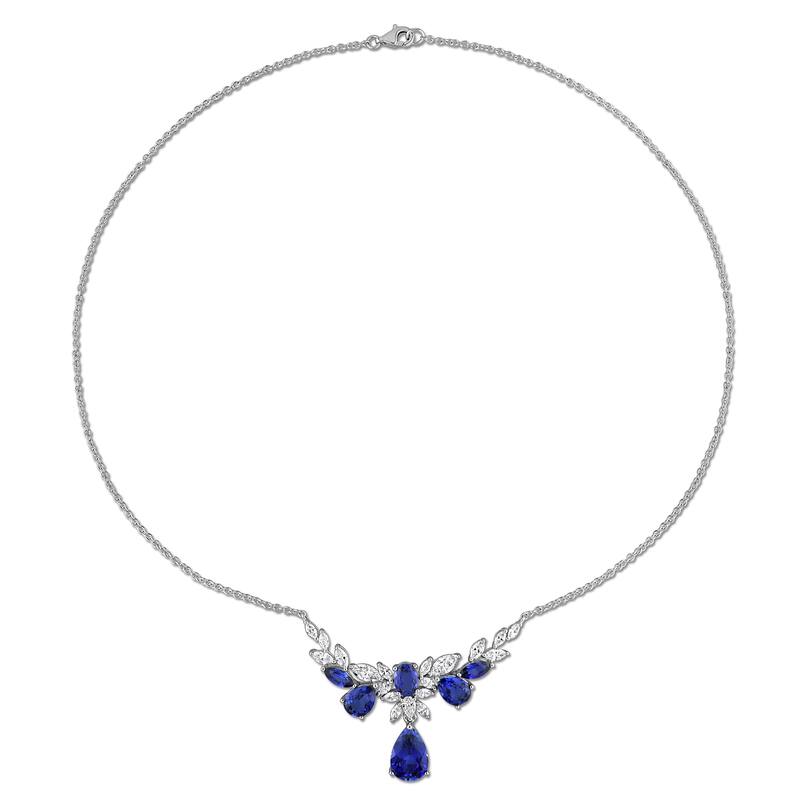 Miadora 8 5/8ct TGW Created Blue Sapphire and 2ct TW Lab-Grown Diamond Necklace 14k White Gold