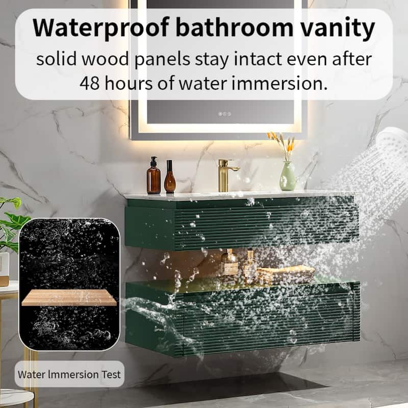 Modland 36''/48'' Floating Bathroom Vanity with ETL-Certified LED Lighting, Soft-Close Drawers & Waterproof, Green