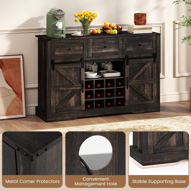 Gymax Wine Bar Cabinet w/LED Lights & Doors Coffee Station w/