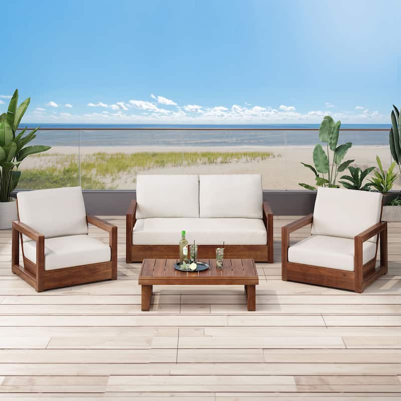 Westchester 4-piece Acacia Patio Chat Set by Christopher Knight Home - Mocha+Beige