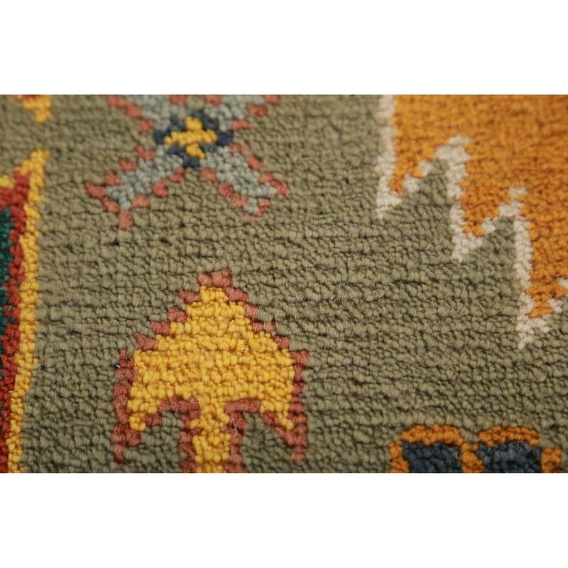 Green Geometric Kazak Oriental Area Rug Hand-Knotted Wool Carpet - 8'0" x 10'2"