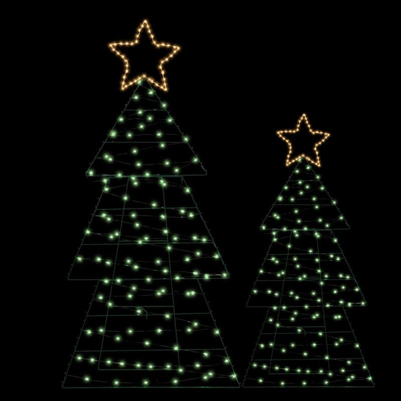 Set of 2 Lighted Metal Christmas Tree Yard Decorations - Green