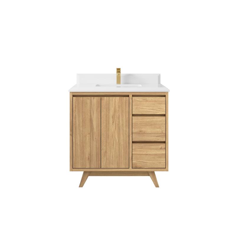 Willow Collections 36 in. W x 22 in. D Madison Teak Center Sink Bathroom Vanity with Countertop