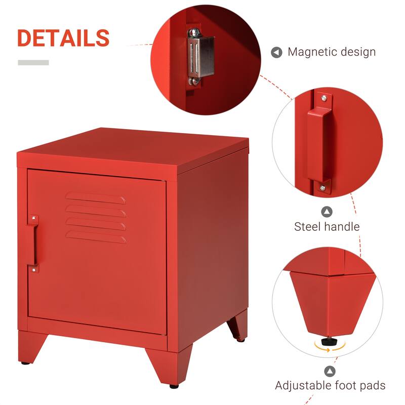 Steel End Table with Adjustable Shelf and Magnetic Door Storage