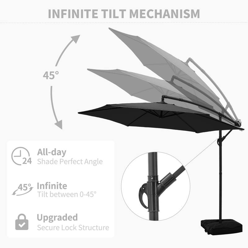 Ainfox 10 ft Cantilever Offset Outdoor Patio Umbrella with Base Stand Rotate and Tilt