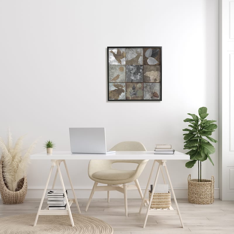 Stupell Rustic Woodland Animal Square Collage Brown Grey Forest Framed Wall Art - Silver