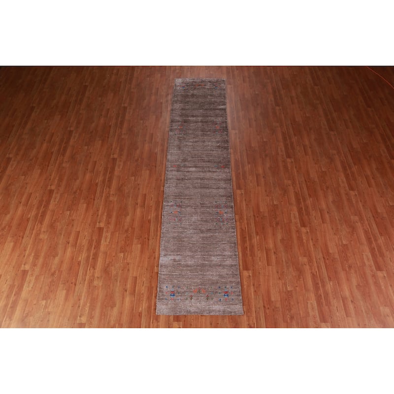 Hand Knotted Oriental 100% Wool Carpet Tribal Animal Pictorial Brown Gabbeh Runner Rug - 11' 9'' X 2' 7''