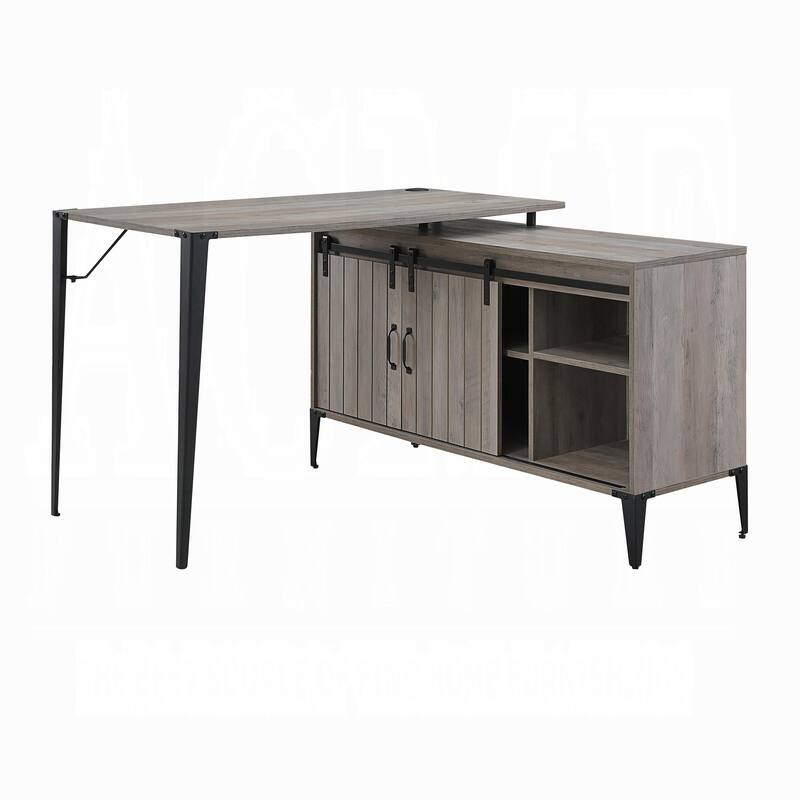 Spacious L-Shaped Desk with Barn Door Storage, USB Ports, and Contemporary Black Metal Frame for Versatile Workspaces
