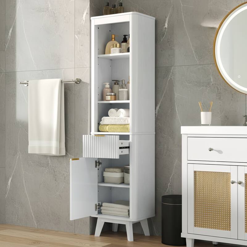 68" H Tall Bathroom Storage Cabinet with Adjustable Shelves and One Drawer & Door, Storage Cabinet for Bathroom, Living Room
