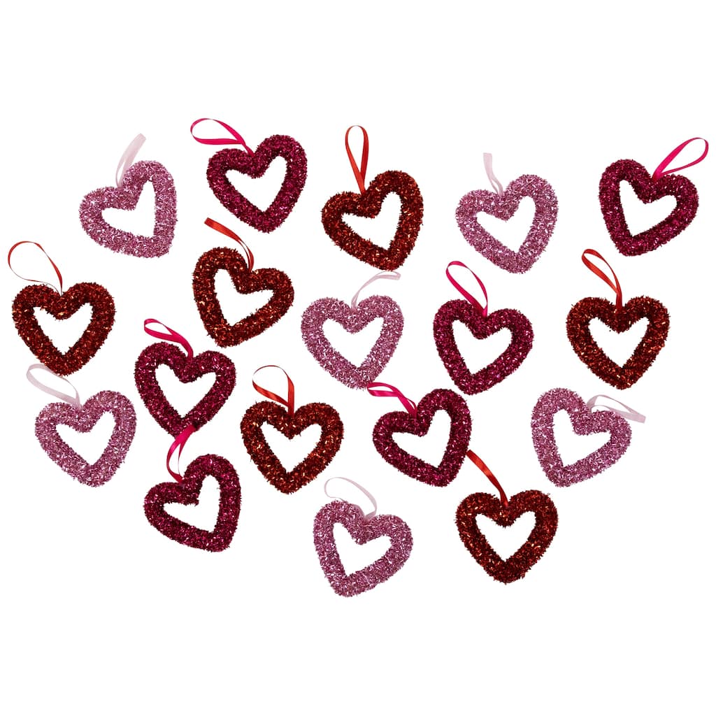 Set of 18 Shimmering Tinsel Hearts Valentine's Day Hanging Wall Decorations 4"