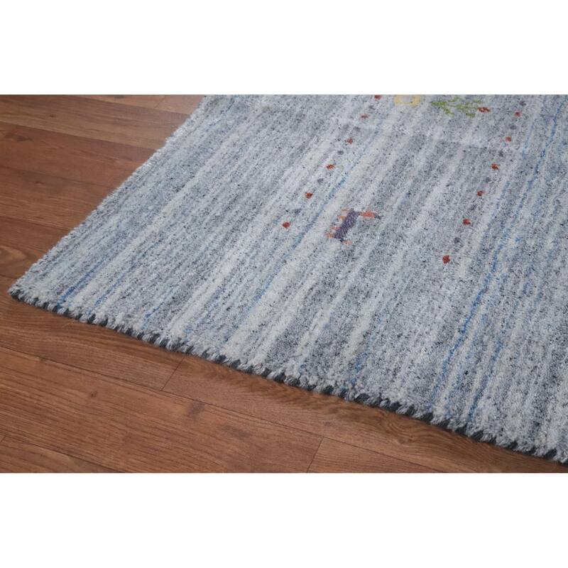 Hand Knotted Oriental 100% Wool Carpet Tribal Animal Pictorial Navy Blue & Blues Gabbeh Area Rug - 9' 7'' X 7' 11''