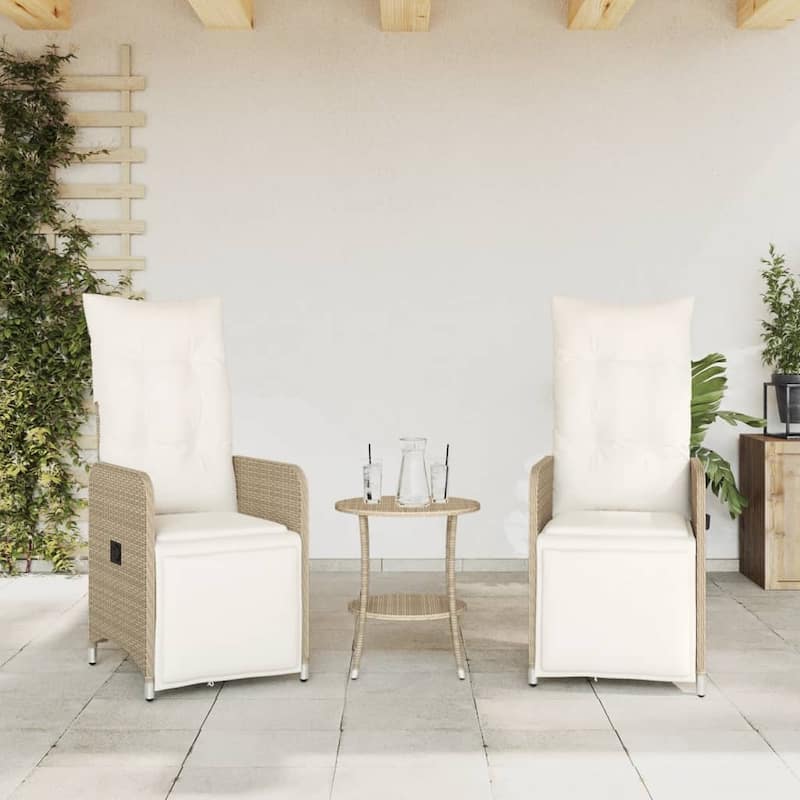 vidaXL Reclining Patio Chair with Cushions Outdoor Seat Furniture Poly Rattan