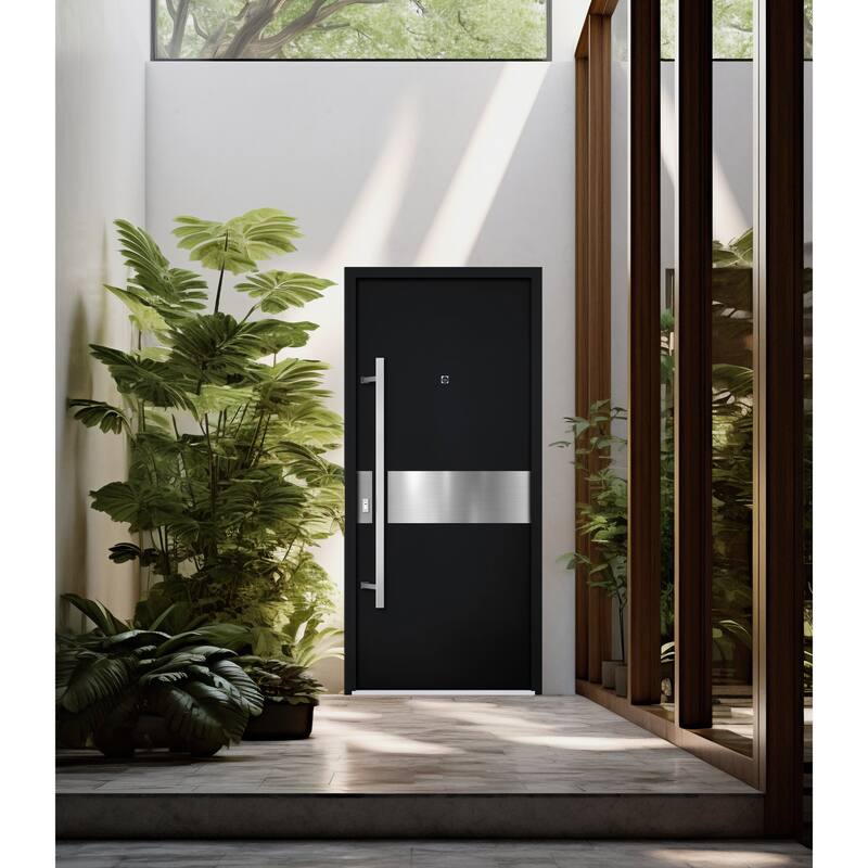 Front Prehung Steel Door 6072 Black Enamel Side and Top Window Sidelite W36+14xH80+16 Lh I Bedroom Door Bathroom Door
