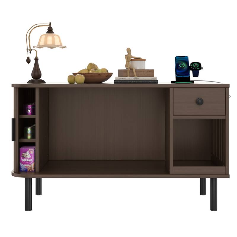 37.4" Cat Litter Box Enclosure with Sliding Door, Hidden Litter Box Enclosure Furniture with Storage Drawer and Charging Statio