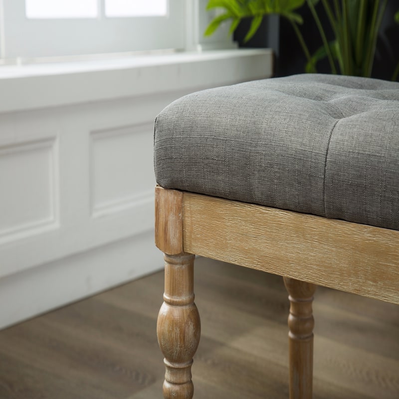 Solid Wood Button Tufted Dining Bench, Grey