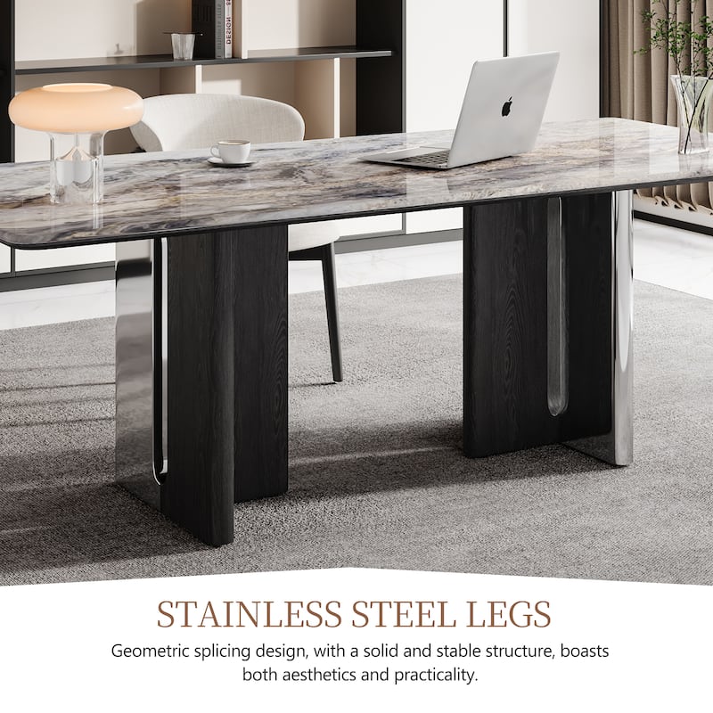 79” Modern Desk – Faux Marble Top & Solid Wood Legs For Office/study